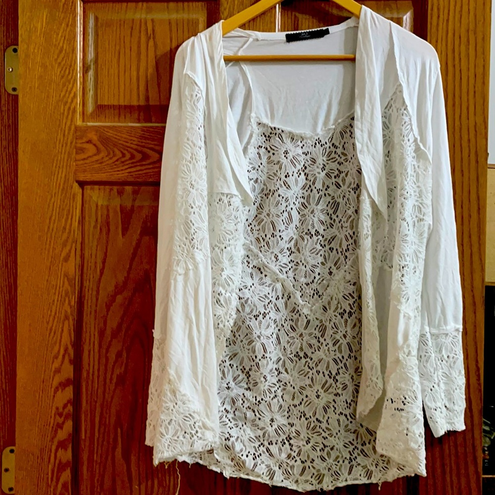 White lace BKE boutique cardigan